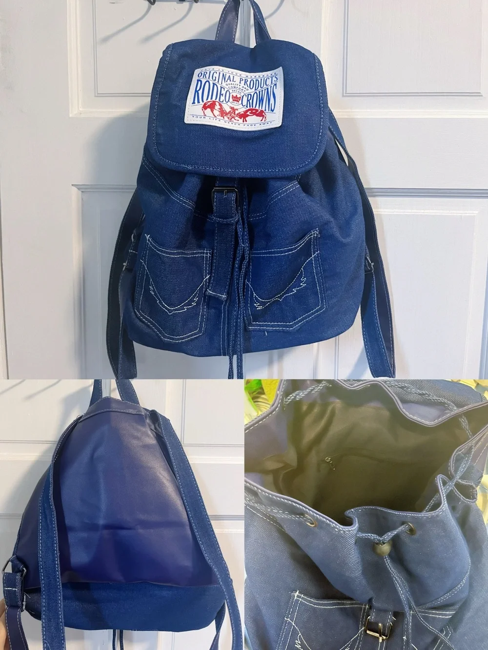 Vintage Denim Drawstring Backpack | Contrast Stitch Utility Bag